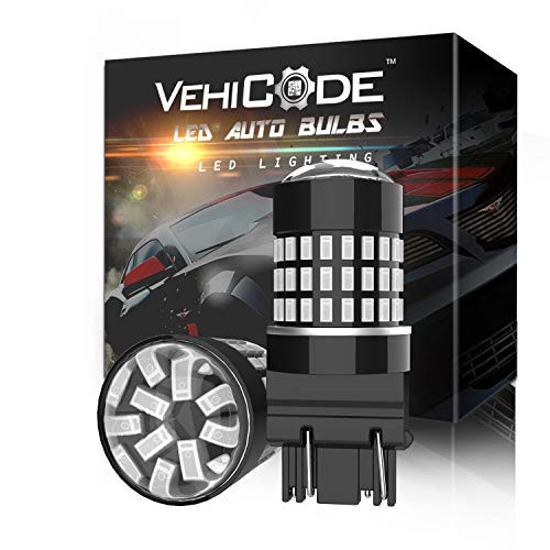 VehiCode 3157 LED Bulb Red Light Bright Kit 3156 3457 3047 3057 4057 4157 4114 Plug and Play Dual Function Replacement with Projector for Car Rear Turn Signal Tail Brake Stop Light Lamp  2 Pack