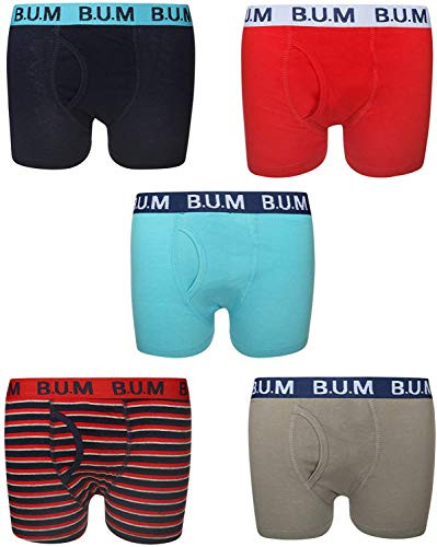 B U M  Equipment Boys 5 Pack Solid Boxer Briefs Underwear  Medium   8 10  Blue Red Stripes