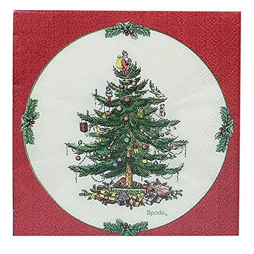 Spode Christmas 40 3 ply Beverage Napkins  Red Border