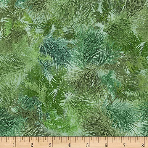 Timeless Treasures Flannel Mountain Vista Packed Evergreen Leaves Green Quilt Fabric By The Yard