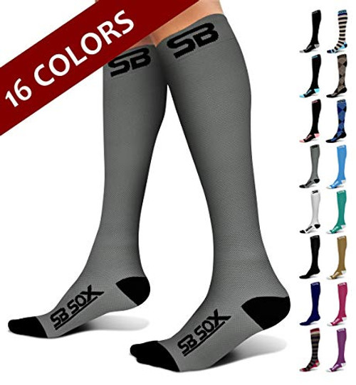 SB SOX Compression Socks  20 30mmHg  for Men   Women   Best Stockings for Running  Medical  Athletic  Edema  Diabetic  Varicose Veins  Travel  Pregnancy  Shin Splints  Gray Black  Large