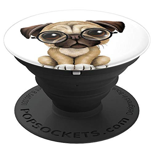 Cute Nerdy Pug Design For Pug Lovers on White PopSockets Grip and Stand for Phones and Tablets Cute Nerdy Pug Design For Pug Lovers on White PopSockets Grip and Stand for Phones and Tablets