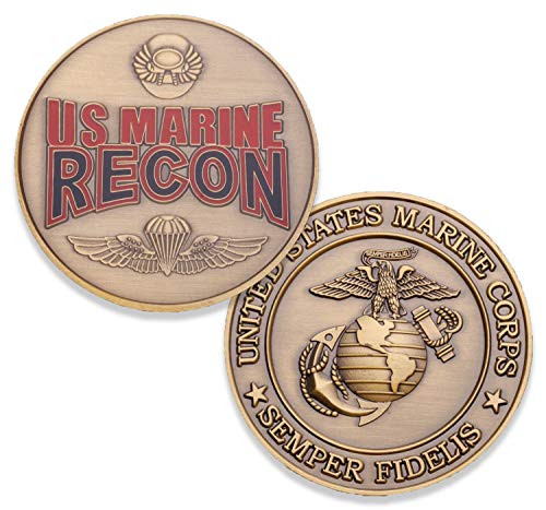 Marine Corps Recon Challenge Coin   USMC Force Reconnaissance Military Coin   Semper Fi   Designed by Marines for Marines   Officially Licensed Coin