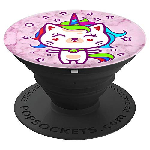Cute Caticorn Unicorn Cat Kitty Design Purple Background PopSockets Grip and Stand for Phones and Tablets