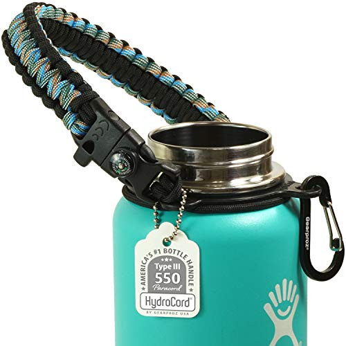 Gearproz Paracord Handle for Hydro Flask   America s No  1 Paracord Survival Strap Carrier for Hydroflask Wide Mouth Water Bottles  12 to 64 oz  Dusk w Compass