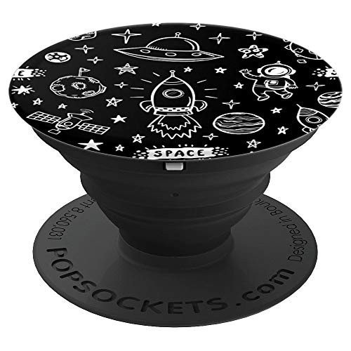 Cool Doodle Drawing Space Design Astronaut For Kids on Black PopSockets Grip and Stand for Phones and Tablets