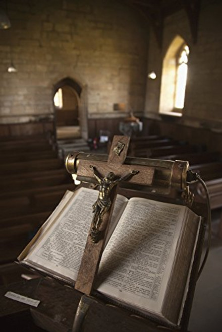 Posterazzi UK Scotland Scottish Borders Yetholm Open bible on stand with a crucifix Poster Print (12 x 19) Posterazzi UK Scotland Scottish Borders Yetholm Open bible on stand with a crucifix Poster Print (12 x 19)