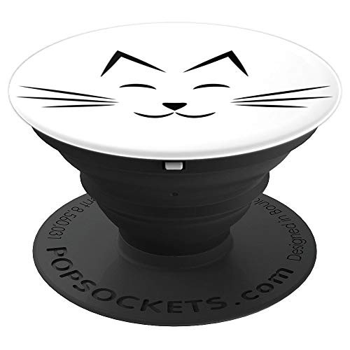 Super Cute Cat Whiskers Meow Design Kitten Face on White PopSockets Grip and Stand for Phones and Tablets