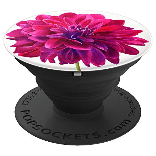 Cute Pink Dahlia Flower Artistic Design Plants on White PopSockets Grip and Stand for Phones and Tablets