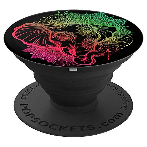 Cute Elephant Mandala Colorful Design Grip on Black PopSockets Grip and Stand for Phones and Tablets