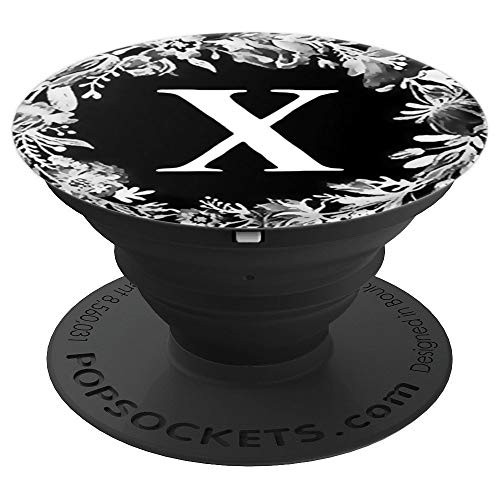Cute Floral Letter X Initial Design Wreath Monogram on Black PopSockets Grip and Stand for Phones and Tablets