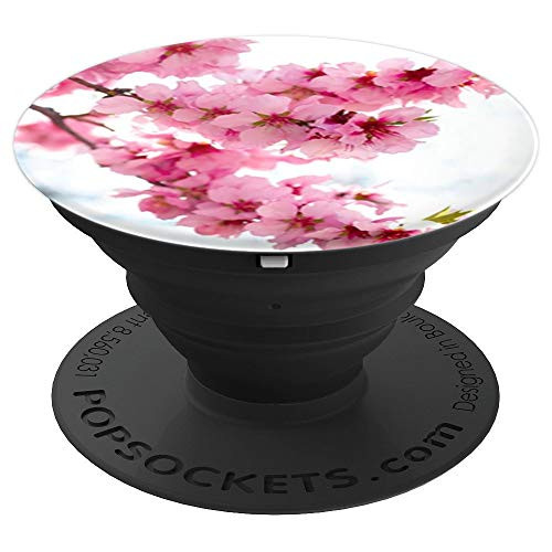 Cute Pink Cherry Blossom Flowers Design Floral on White PopSockets Grip and Stand for Phones and Tablets