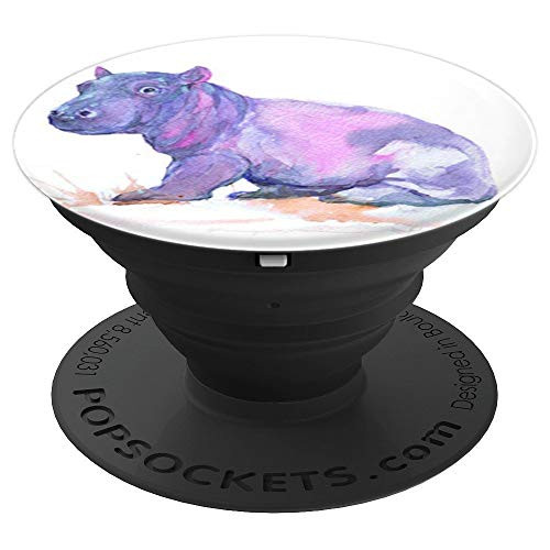 Cute Hippo Watercolor Design Hippopotamus Gift on White PopSockets Grip and Stand for Phones and Tablets