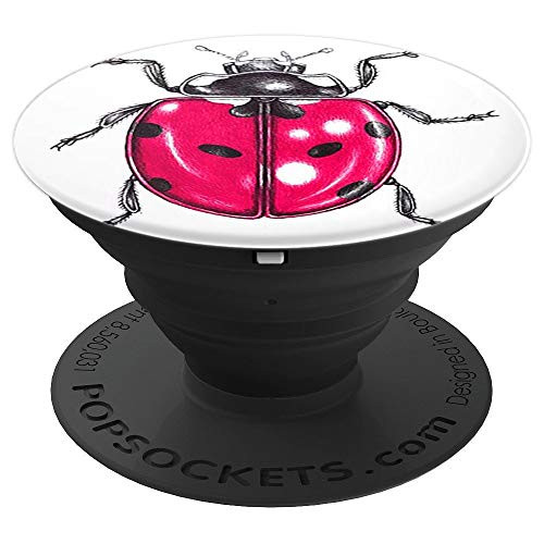 Cute Pink Lady Bug Garden Lover Design on White PopSockets Grip and Stand for Phones and Tablets