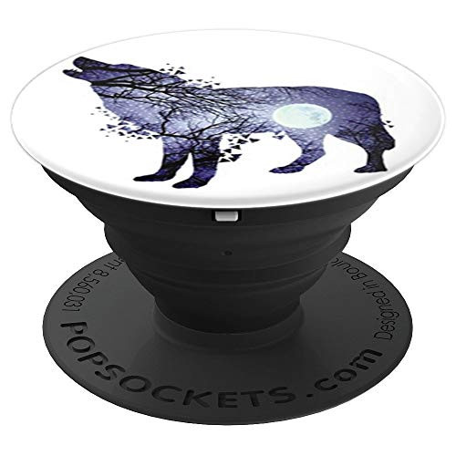 Cute Wolf Moon Design Gift For Lovers of Wolves on White PopSockets Grip and Stand for Phones and Tablets