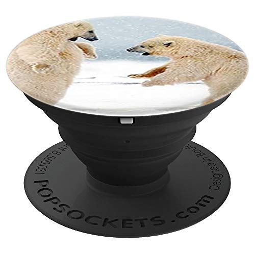 Cute Polar Bear Cubs Playing Design on Snow Background PopSockets Grip and Stand for Phones and Tablets