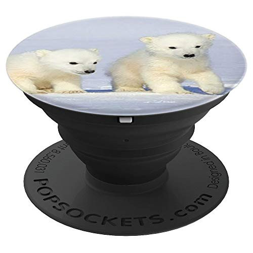 Cute Polar Bear Cubs Design on Snow Background PopSockets Grip and Stand for Phones and Tablets