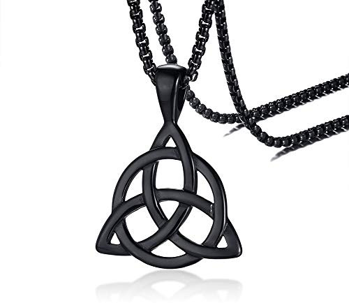 PJ Jewelry Mens Stainless Steel Irish Celtic Knot Triquetra Trinity Triangle Pendant Necklaces with 24 Box Chain PJ Jewelry Mens Stainless Steel Irish Celtic Knot Triquetra Trinity Triangle Pendant Necklaces with 24 Box Chain
