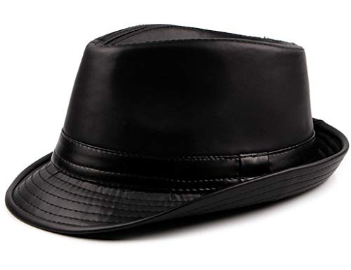 UTALY PU Leather Trilby Fedoras Panama Jazz Hat Short Brim Bowler Hat  Black