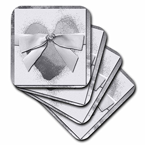 3dRose cst_23877_2 Silver Hearts on Silver Heart with Bow Soft Coasters, Set of 8 3dRose cst_23877_2 Silver Hearts on Silver Heart with Bow Soft Coasters, Set of 8