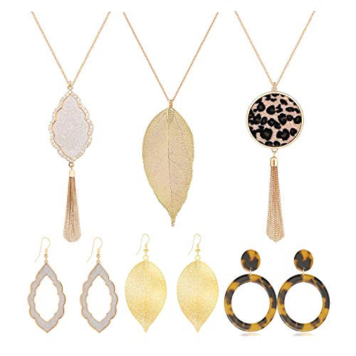 ZITULRY Leopard Print Long Pendant Necklace Dangle Drop Earrings Set for Women Girls Leaf Tassel Necklace Tortoise Shell Acrylic Resin Earrings 6 PCS ZITULRY Leopard Print Long Pendant Necklace Dangle Drop Earrings Set for Women Girls Leaf Tassel Necklace Tortoise Shell Acrylic Resin Earrings 6 PCS