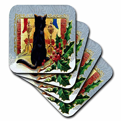 3dRose cst_9227_2 Merry Christmas Cat 1910-Soft Coasters, Set of 8
