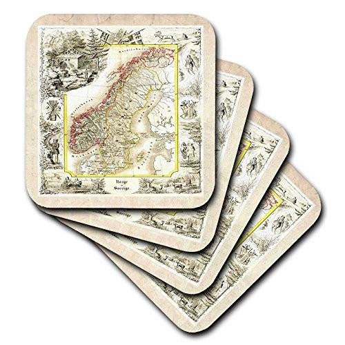 3dRose cst_56945_2 Old Norway N Sweden 1847 Map Soft Coasters, Set of 8 3dRose cst_56945_2 Old Norway N Sweden 1847 Map Soft Coasters, Set of 8