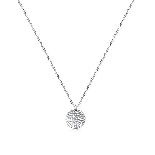 Befettly Women Silver Full Moon Disk Hammerd Pendant Necklace 14k Silver Fill Dainty Moon Necklaces CK10 Full Moon SL