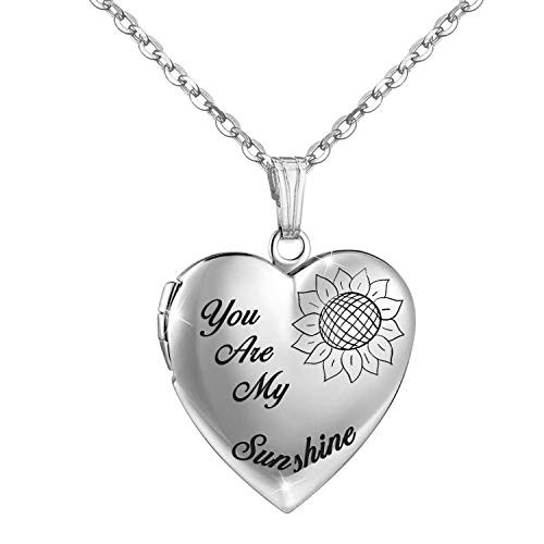 YOUFENG You are My Sunshine Necklace Sunflower Locket Necklace That Holds Pictures Heart Locket Pendant Gifts for Girls Silver Sunflower Locket YOUFENG You are My Sunshine Necklace Sunflower Locket Necklace That Holds Pictures Heart Locket Pendant Gifts for Girls Silver Sunflower Locket