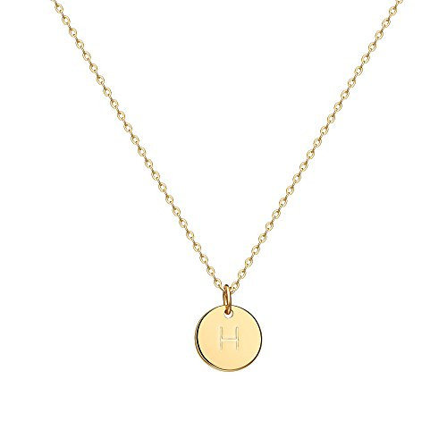Valloey Gold Initial Pendant Necklace  14K Gold Filled Disc Double Side Engraved 16 5  Adjustable Dainty Personalized Alphabet Letter Pendant Handmade Cute Tiny Necklaces Jewelry Gift for Women H Valloey Gold Initial Pendant Necklace  14K Gold Filled Disc Double Side Engraved 16 5  Adjustable Dainty Personalized Alphabet Letter Pendant Handmade Cute Tiny Necklaces Jewelry Gift for Women H