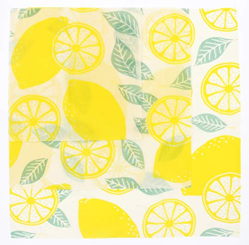Organic Reusable Beeswax Food Wraps  Eco Friendly Washable Food Storage  Sustainable Plastic Free Beeswax Wrap  Assorted 3 Pack  Lemon Pattern  1 Small  1 Medium  1 Large