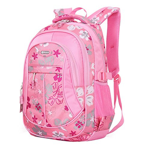 JiaYou Girl Flower Printed Primary Junior High University School Bag Bookbag Backpack(Style A Pink,24 Liters)