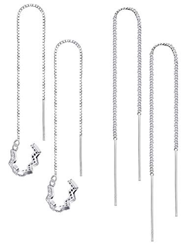 LOYALLOOK Wave Cuff Earrings Wrap Tassel Earrings for Women Threader Earrings 925 Sterling Silver Wave Cuff Earrings 2Pairs