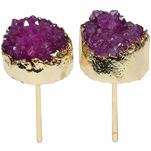 TUMBEELLUWA Druzy Stud Earrings for Women Titanium Coated Geode Quartz Crystal Jewelry  Purple TUMBEELLUWA Druzy Stud Earrings for Women Titanium Coated Geode Quartz Crystal Jewelry  Purple