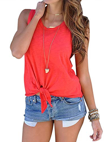 Women s Summer Casual Sleeveless Blouse Shirts Front Tie Knot Cami Tank Tops  Red 1   US 16 18  X Large