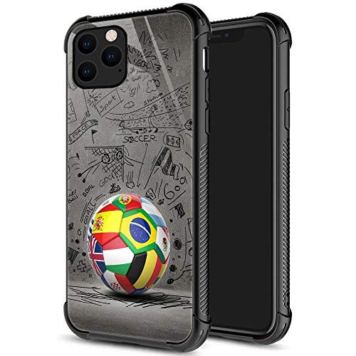 iPhone 11 Pro Max Case 9H Tempered Glass iPhone 11 Pro Max Cases The World of Soccer for Men Boys  Pattern Design Shockproof Anti Scratch Case for Apple iPhone 11 Pro Max Soccer