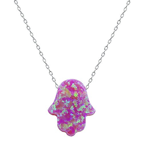 ZS Fire Opal Hamsa Hand Opal Pendant Multi Color Opal Necklace 925 Sterling Silver Necklace  Purple