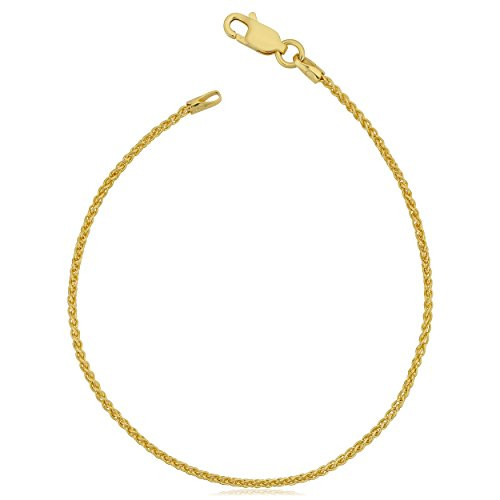 Kooljewelry Yellow Gold Plated Sterling Silver Round Wheat Chain Bracelet  1 5 mm  7 inch