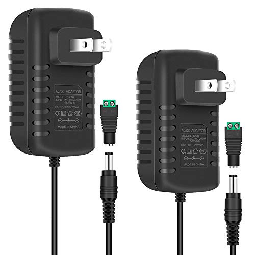 12V LED Strip Power Supply  2A 24W Power Adapter  LED Power Supply Switch for LED Strip Lights  AC 100 240V to DC 12V Transformer  US Plug  2 Pack