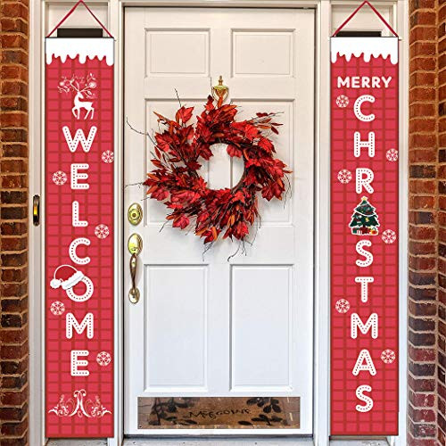 LDIWEE Christmas Outdoor Decorations Welcome and Merry Christmas Banner Christmas Front Porch Sign New Year Hanging Sign for Holiday Home Indoor Outdoor Porch Wall Christmas Decoration LDIWEE Christmas Outdoor Decorations Welcome and Merry Christmas Banner Christmas Front Porch Sign New Year Hanging Sign for Holiday Home Indoor Outdoor Porch Wall Christmas Decoration