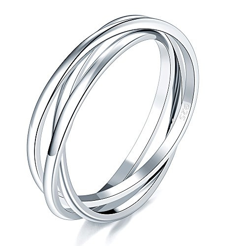 BORUO 925 Sterling Silver Ring Triple Interlocked Rolling High Polish Ring Size 10 5