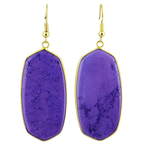 SUNYIK Women s Purple Howlite Turquoise Oval Dangle Earrings Gold Plated