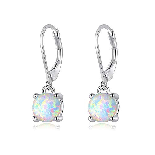 CiNily Round Cut Opal Dangle Earrings White Fire Opal Rhodium Plated Women Jewelry leverback Gemstone Drop Earrings