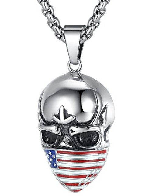 LineAve Men s Stainless Steel Skull with American Flag Pendant Necklace 23 2 Ext 7a0022 LineAve Men s Stainless Steel Skull with American Flag Pendant Necklace 23 2 Ext 7a0022