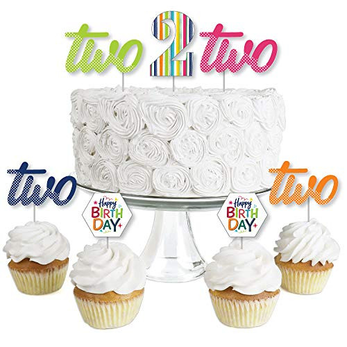 2nd Birthday   Cheerful Happy Birthday   Dessert Cupcake Toppers   Colorful Second Birthday Party Clear Treat Picks   Set of 24