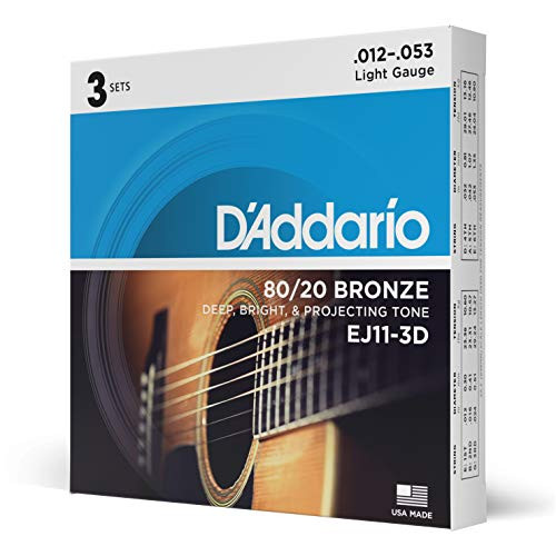 D Addario EJ11 3D 80 20 Bronze Acoustic Guitar Strings  12 53  3 Sets  Light