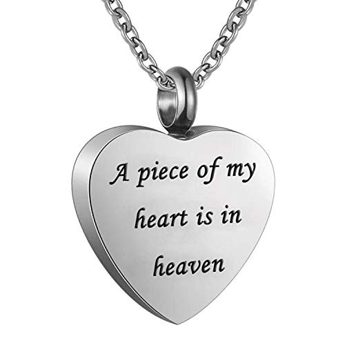 Norya Cremation Jewelry Urn Necklace for Ashes Stainless Steel Memorial Pendant A Piece of My Heart is in Heaven Norya Cremation Jewelry Urn Necklace for Ashes Stainless Steel Memorial Pendant A Piece of My Heart is in Heaven