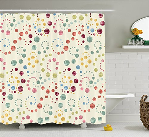 Ambesonne Modern Art Home Decor Shower Curtain, Grunge Polka Dots Spots Backdrop Motif Retro Nostalgic Aesthetic Image, Fabric Bathroom Decor Set with Hooks, 75 Inches Long, Multi