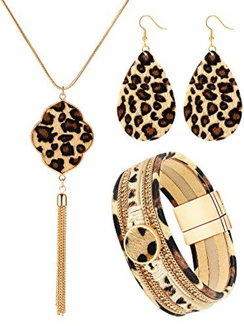 Hicarer 3 Pieces Leopard Jewelry Set Leopard Bracelet Earring Necklace for Women Girls Hicarer 3 Pieces Leopard Jewelry Set Leopard Bracelet Earring Necklace for Women Girls
