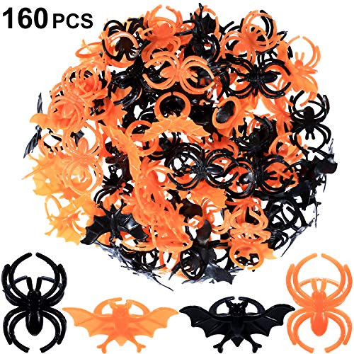 160 Pieces Halloween Spider Rings Bat Rings Halloween Plastic Rings Accessories for Party Favors